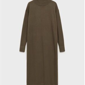 Mango Olive Green Long Sleeve Midi Sweater Dress